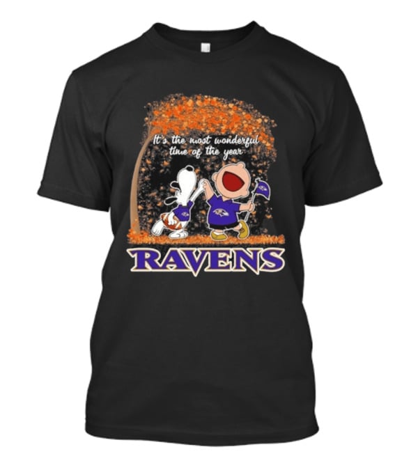 Baltimore Ravens Snoopy Charlie Brown It's The Most Wonderful Time Of The Year T-Shirt