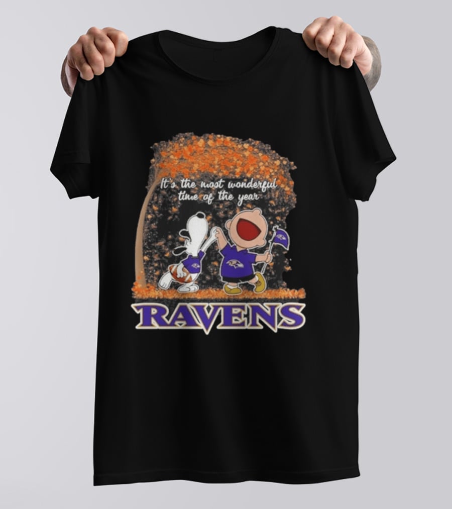 Baltimore Ravens Snoopy Charlie Brown It's The Most Wonderful Time Of The Year T-Shirt