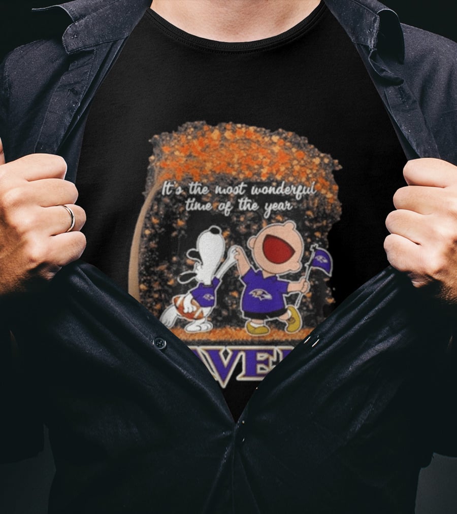 Baltimore Ravens Snoopy Charlie Brown It's The Most Wonderful Time Of The Year T-Shirt