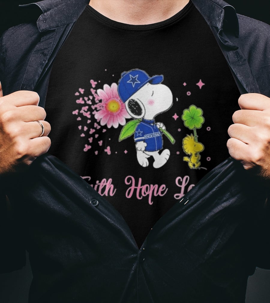 Dallas Cowboys Snoopy 2026 Breast Cancer Awareness Faith Hope Love T-Shirt