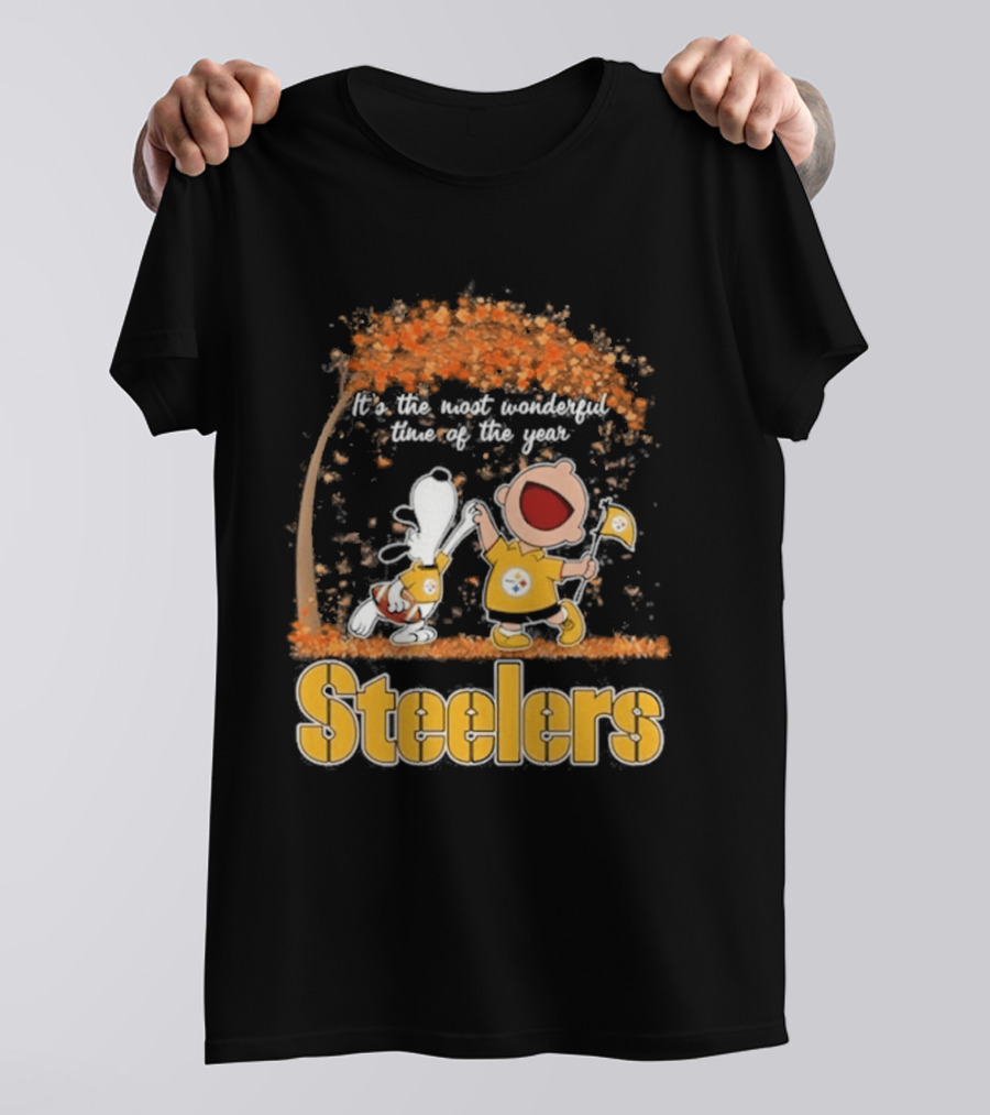 Pittsburgh Steelers Snoopy Charlie Brown Dancing It's The Most Wonderful Time Of The Year T-Shirt