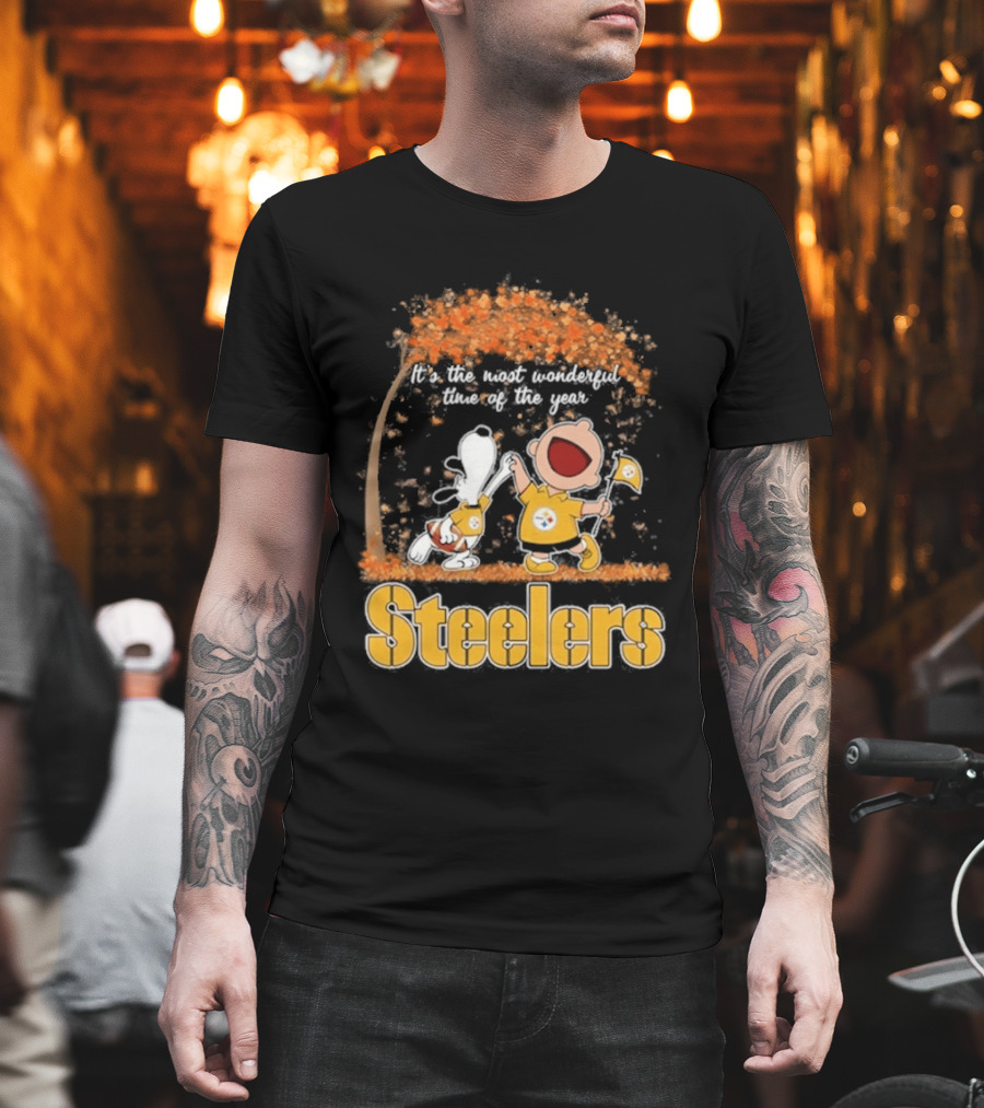 Pittsburgh Steelers Snoopy Charlie Brown Dancing It's The Most Wonderful Time Of The Year T-Shirt