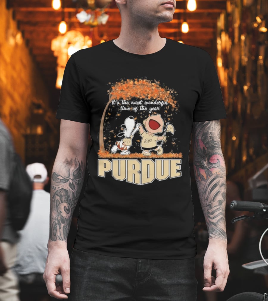 Purdue Boilermakers Snoopy Charlie Brown 2026 Most Wonderful Time Of The Year T-Shirt