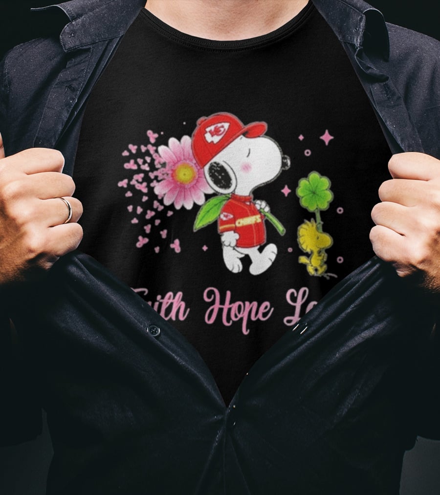Kansas City Chiefs Snoopy Faith Hope Love Breast Cancer Awareness 2026 T-Shirt