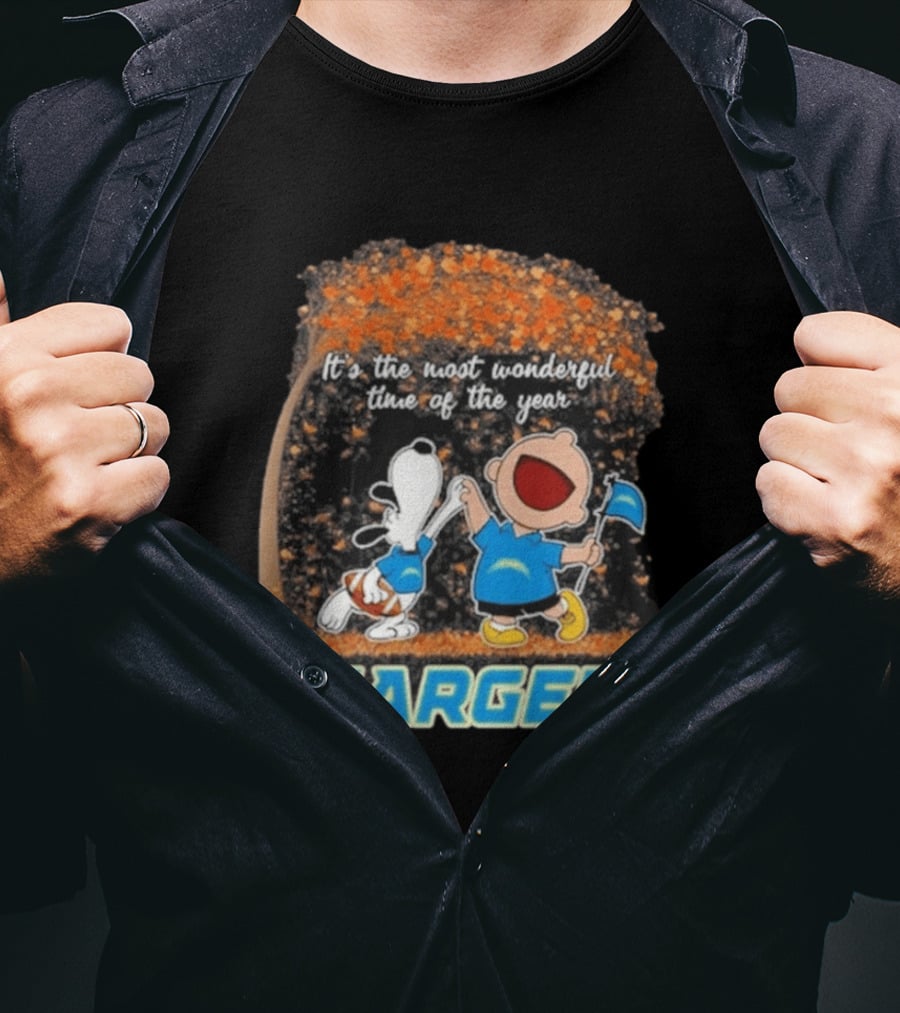 Los Angeles Chargers Snoopy Charlie Brown Dancing 2026 Most Wonderful Time Of The Year T-Shirt