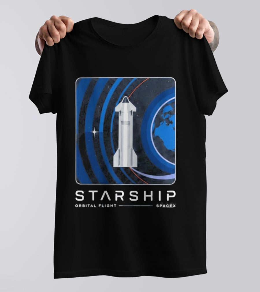 Starship First Orbital Flight Milestone Earth Icon And Concentric Rings T-Shirt