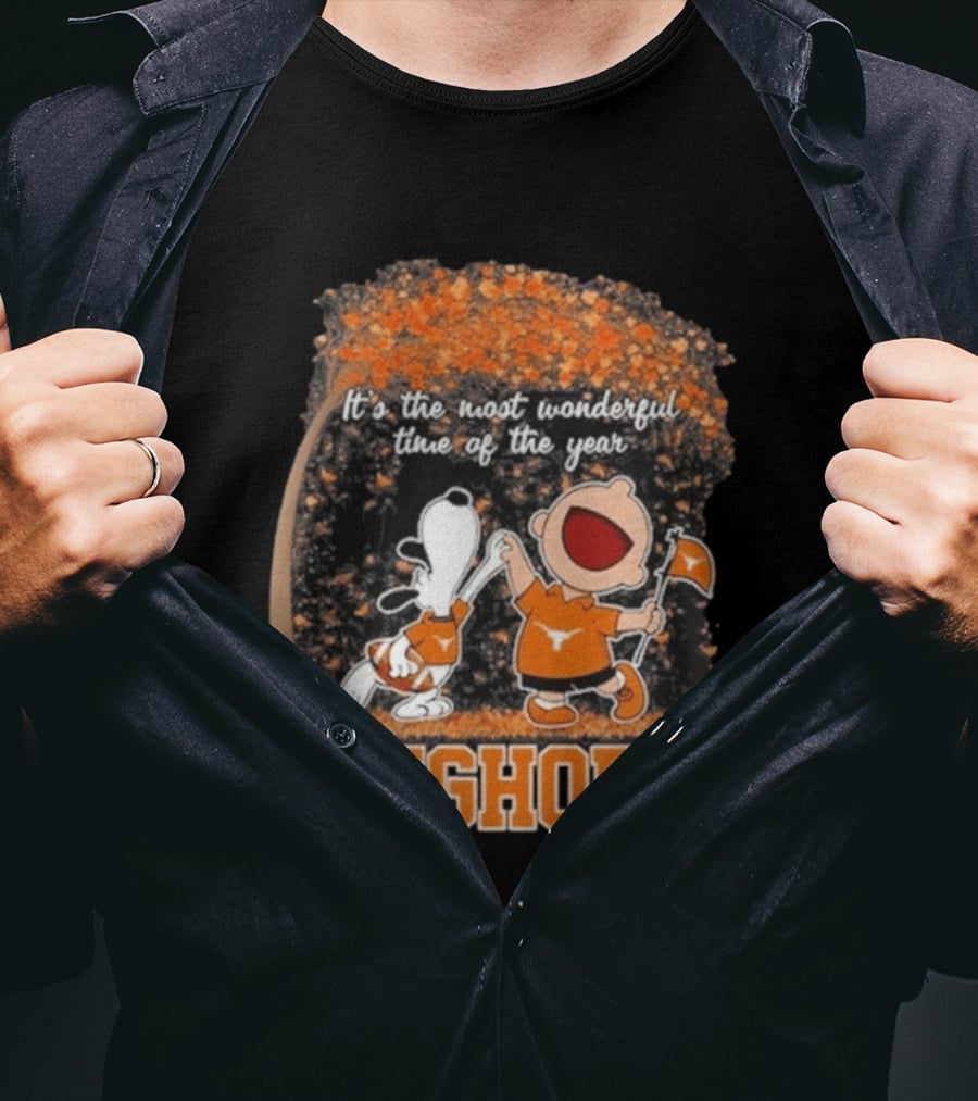 Texas Longhorns Snoopy Charlie Brown Most Wonderful Time Of The Year T-Shirt