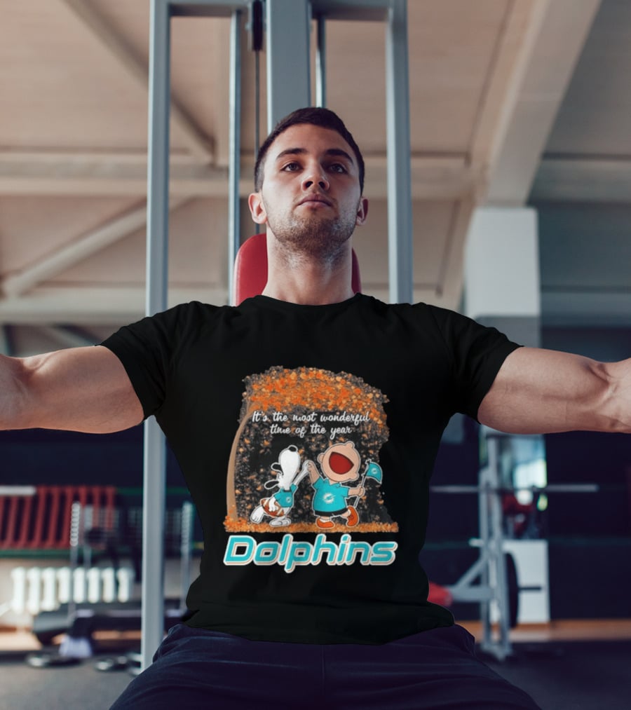 Miami Dolphins Snoopy Charlie Brown It's The Most Wonderful Time Of The Year 2026 T-Shirt