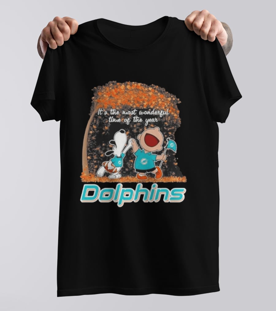 Miami Dolphins Snoopy Charlie Brown It's The Most Wonderful Time Of The Year 2026 T-Shirt