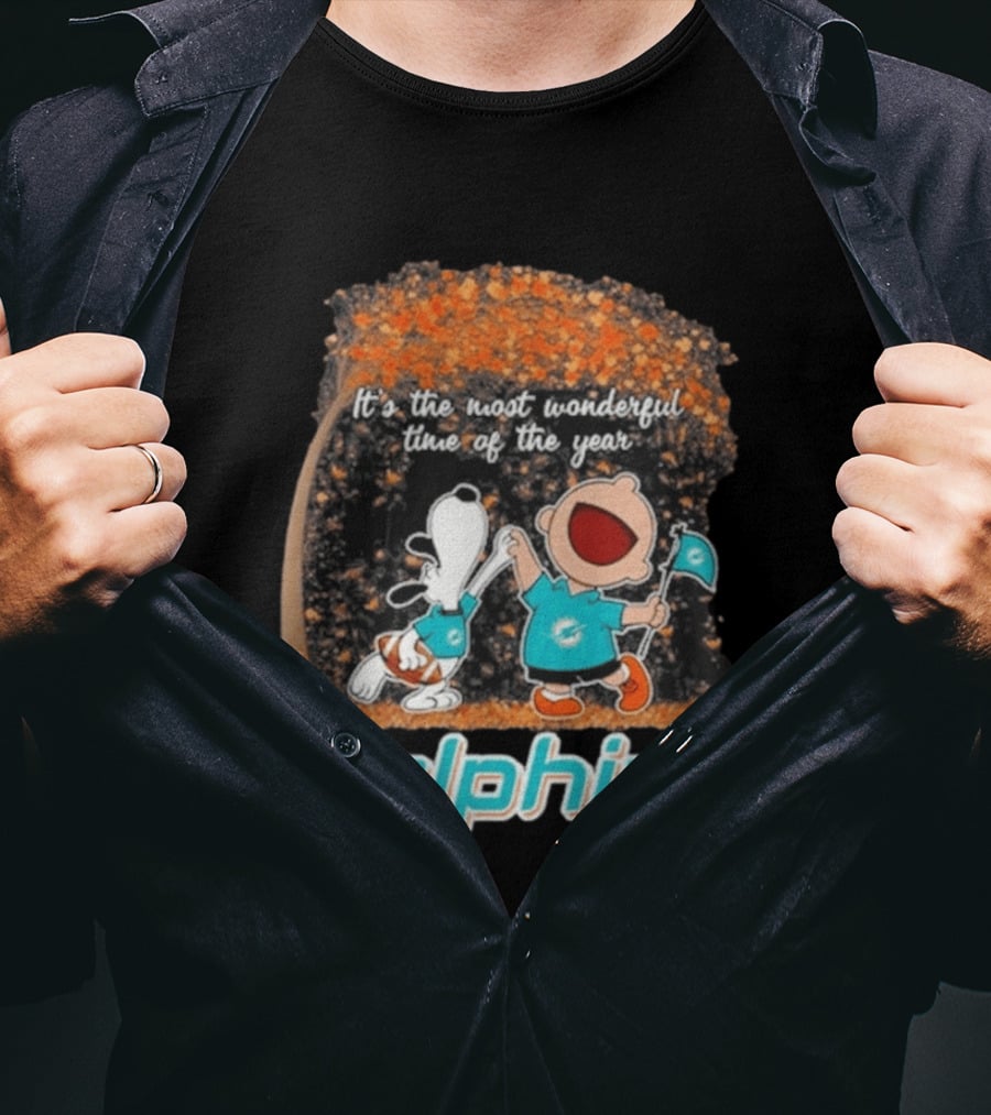 Miami Dolphins Snoopy Charlie Brown It's The Most Wonderful Time Of The Year 2026 T-Shirt
