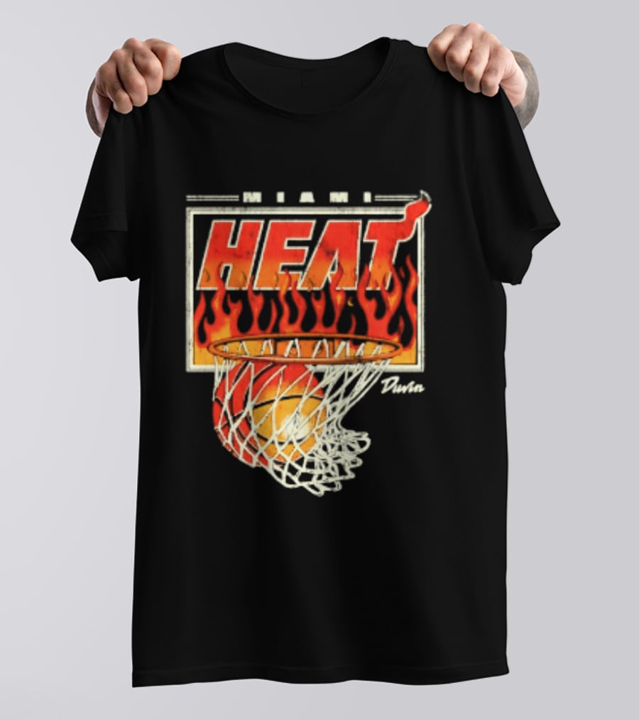 Miami Heat Duvin Basketball NBA Flaming Hoop And Ball T-Shirt