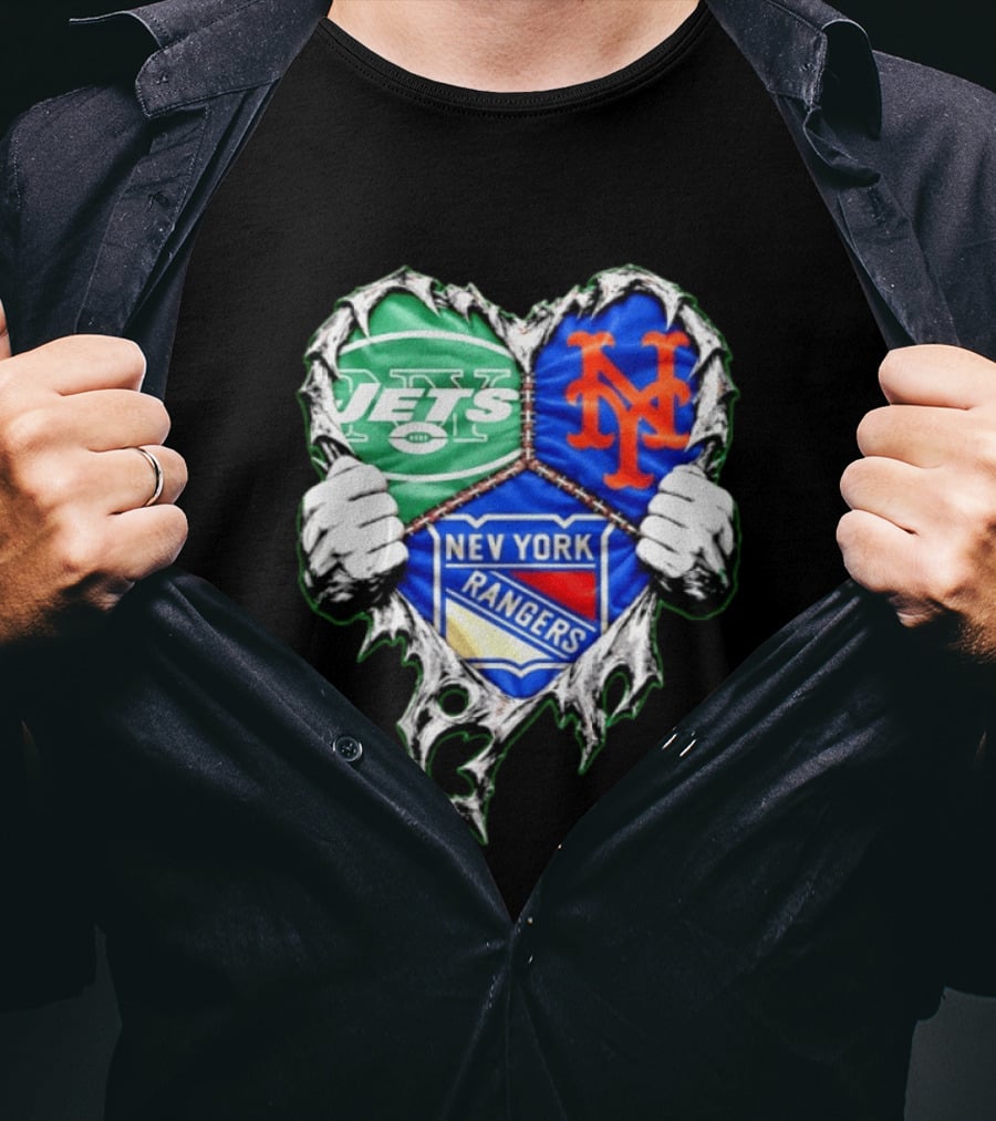 New York Jets Mets Rangers Heart Mashup Scratch T-Shirt
