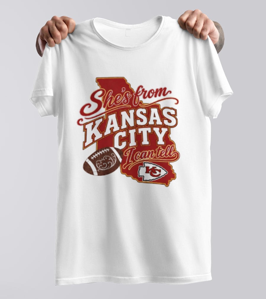 She's From Kansas City Chiefs I Can Tell Football Design With KC Logo And Map T-Shirt