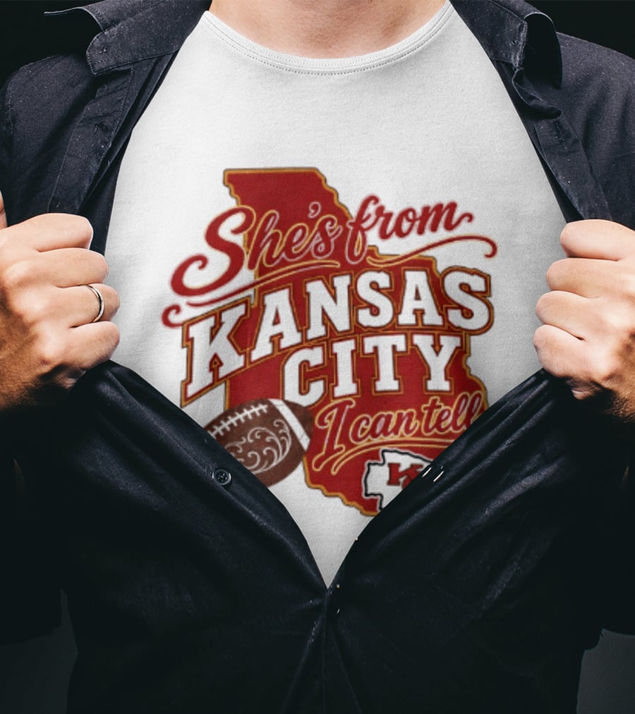 She's From Kansas City Chiefs I Can Tell Football Design With KC Logo And Map T-Shirt