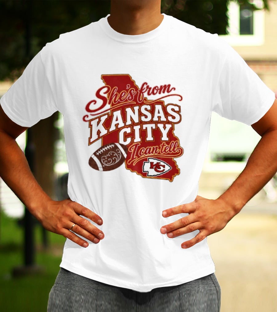 She's From Kansas City Chiefs I Can Tell Football Design With KC Logo And Map T-Shirt