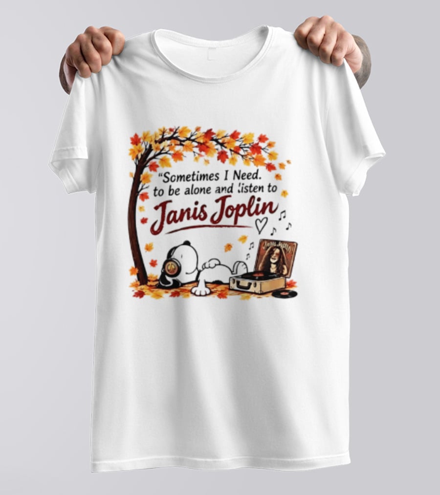Snoopy Sometimes I Need To Be Alone And Listen To Janis Joplin Under Autumn Tree T-Shirt