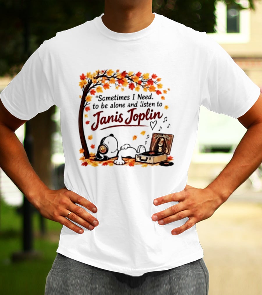 Snoopy Sometimes I Need To Be Alone And Listen To Janis Joplin Under Autumn Tree T-Shirt