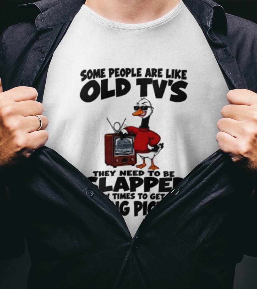 Some People Are Like Old TVs Need To Be Slapped Duck T-Shirt