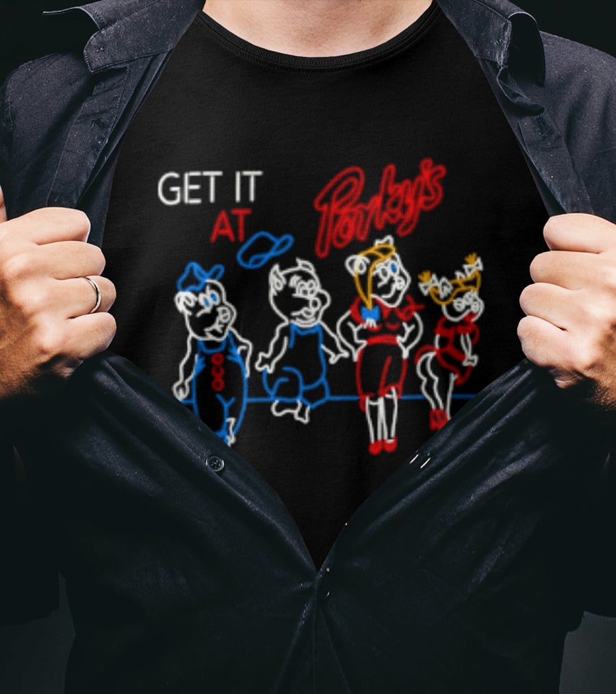 GET IT AT PORKY'S 80s MOVIE NEON SIGN CHARACTERS T-Shirt