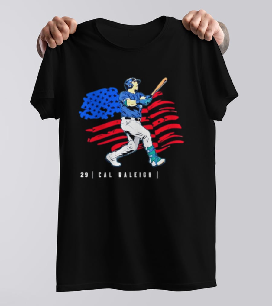 Cal Raleigh Baseball USA Flag Seattle Seahawks T-Shirt