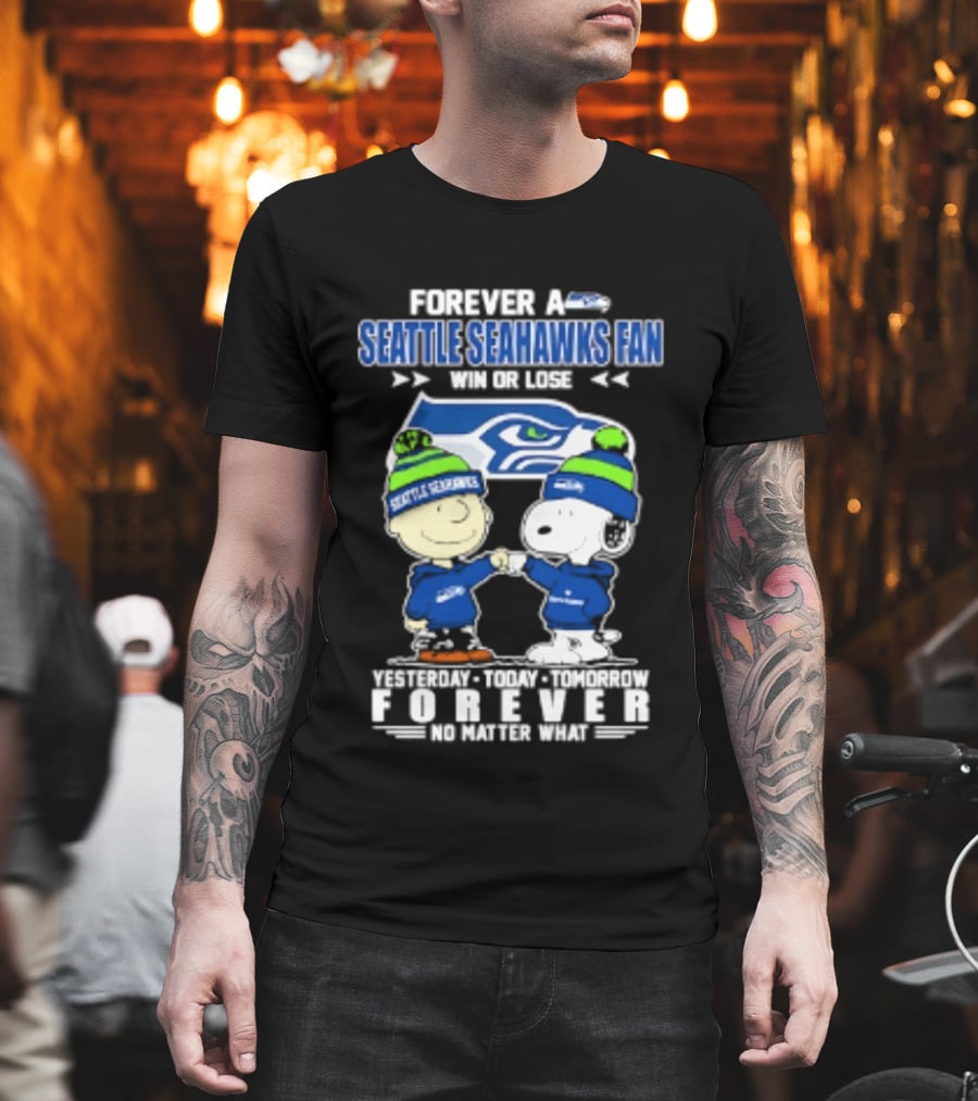 Forever A Seattle Seahawks Fan Win Or Lose Charlie Brown And Snoopy 2026 T-Shirt