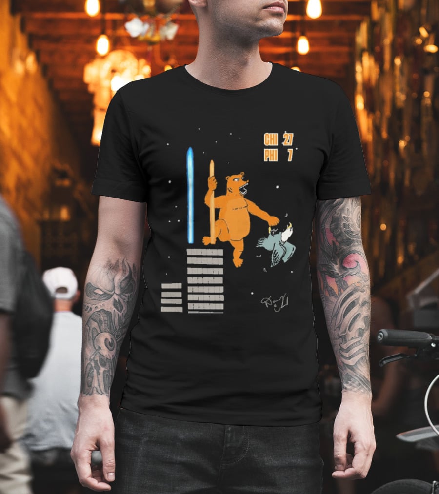 CHI 27 PHI 7 Cartoon Bears Vs Eagles Star Wars T-Shirt