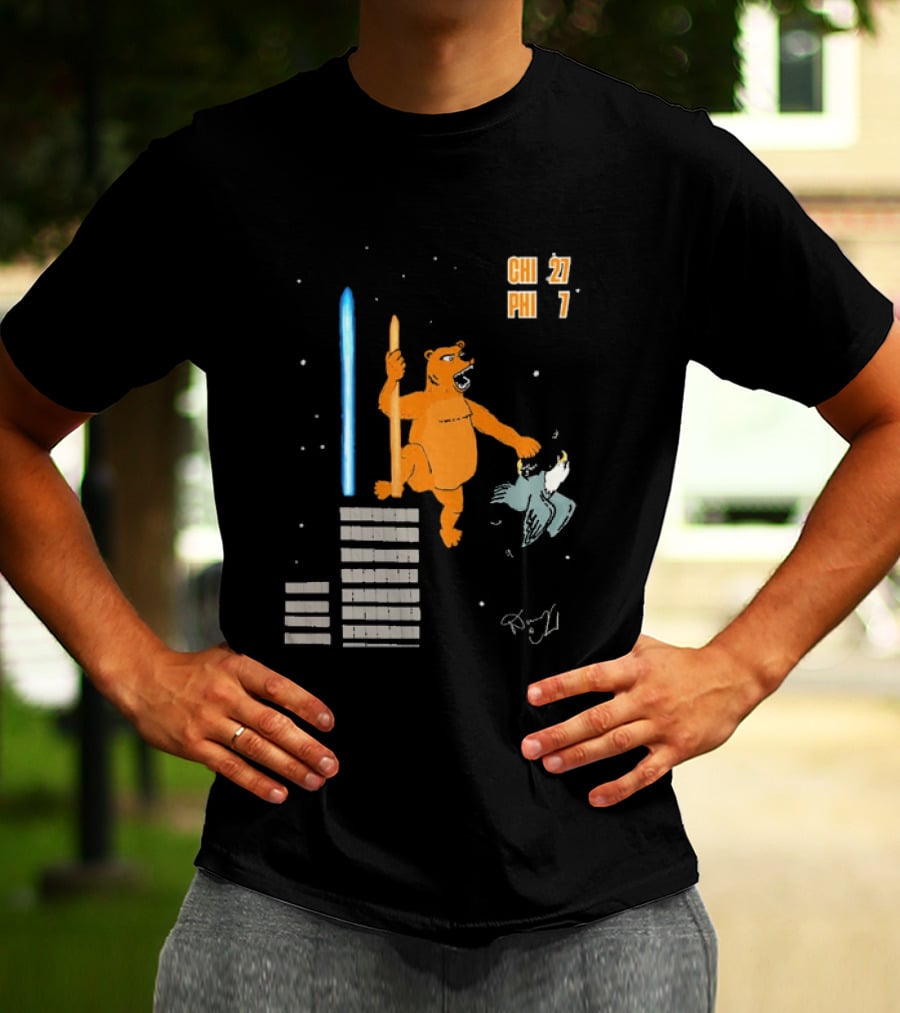 CHI 27 PHI 7 Cartoon Bears Vs Eagles Star Wars T-Shirt