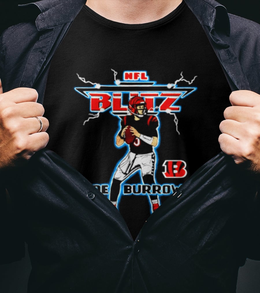 Cincinnati Bengals Joe Burrow NFL Blitz Lightning B T-Shirt