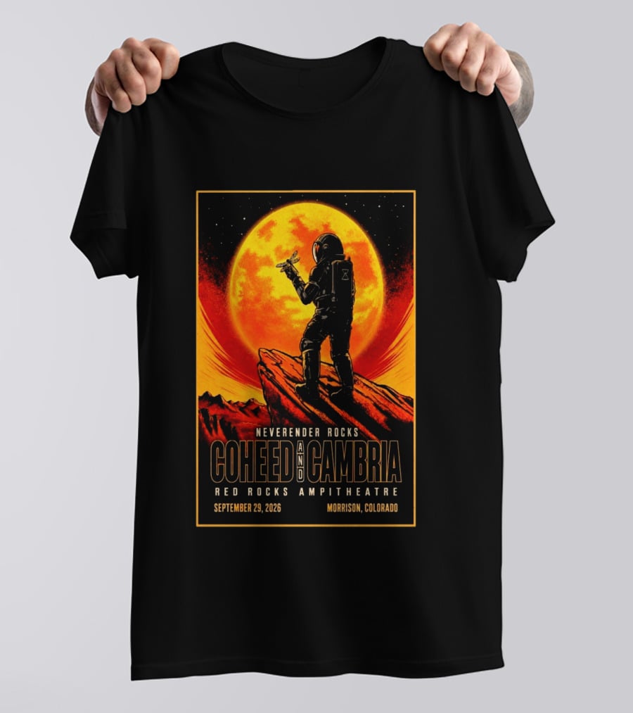 Neverender Rocks Coheed And Cambria Red Rocks Ampitheatre Morrison Colorado September 29 2026 Astronaut Orange Moon Scene T-Shirt