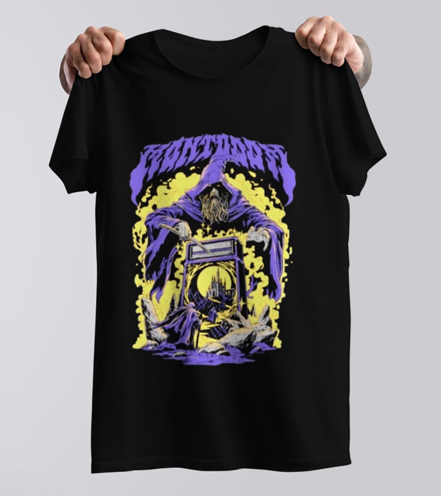 Mantdar Wizard With Castle And Guitar Amplifier Magic Explosion T-Shirt