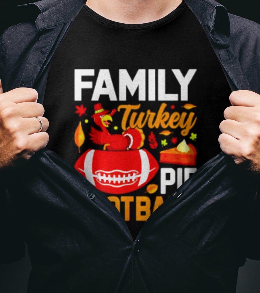 Family Turkey Pie Football Thanksgiving Festive Celebration T-Shirt