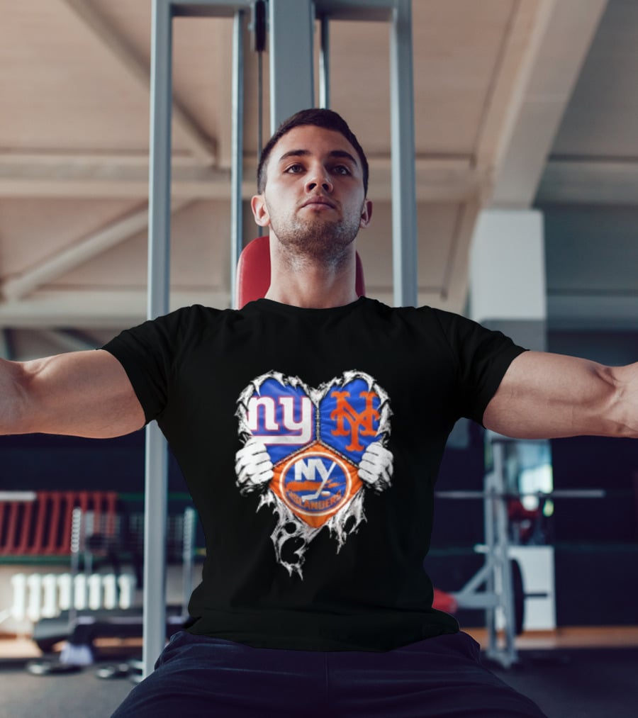 New York Giants Mets Islanders Heart Scratch T-Shirt