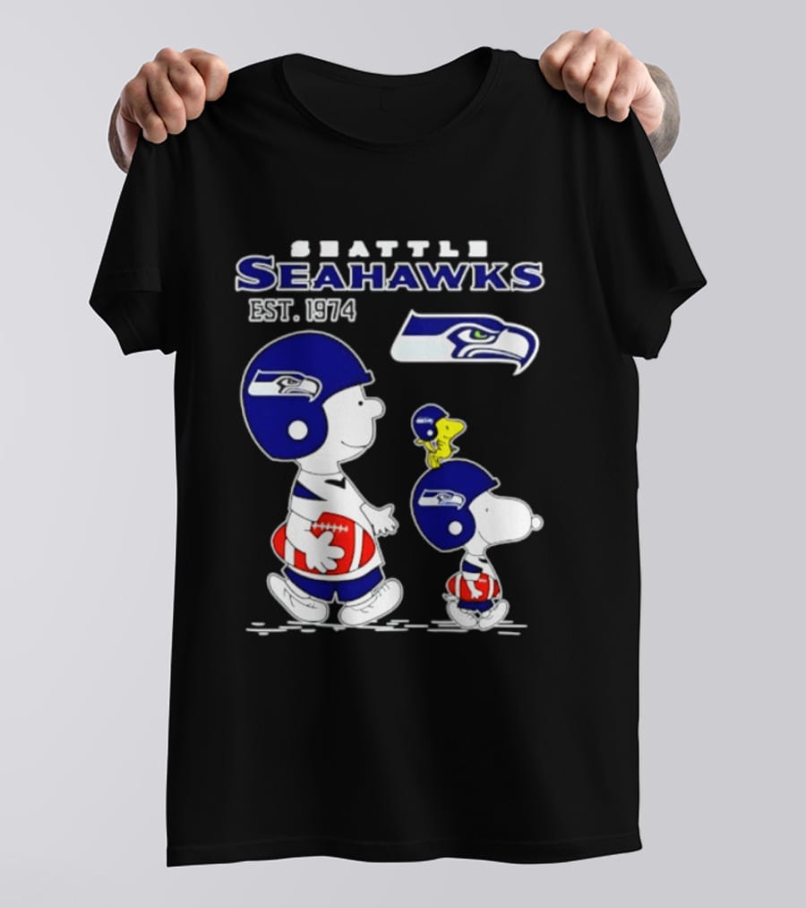 Seattle Seahawks Peanuts Snoopy Charlie Brown Est 1974 NFL T-Shirt