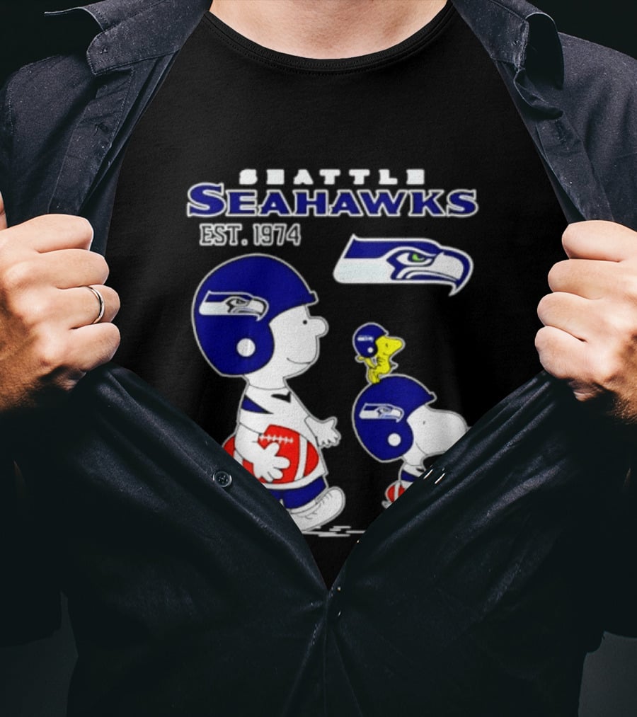 Seattle Seahawks Peanuts Snoopy Charlie Brown Est 1974 NFL T-Shirt