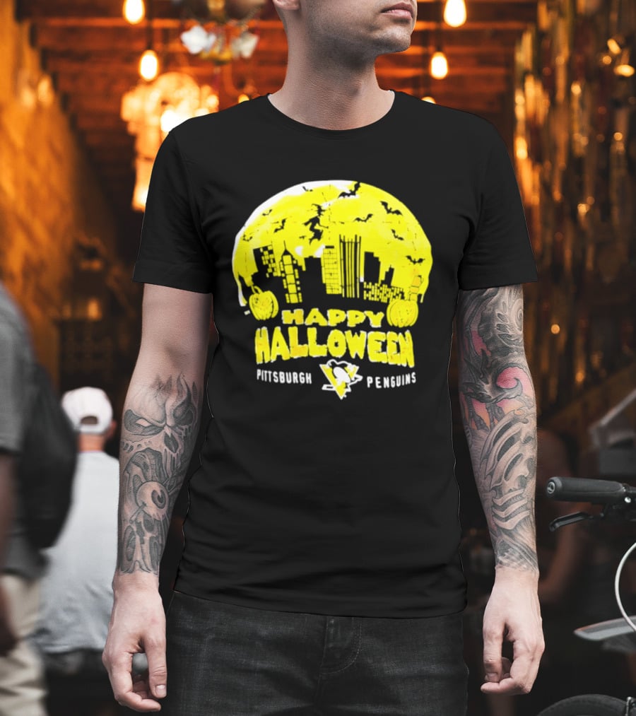Pittsburgh Penguins Happy Halloween Skyline Pumpkins T-Shirt