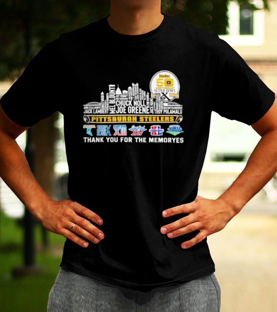 Pittsburgh Steelers Skyline 50th Anniversary Super Bowl Logos Thank You For The Memories T-Shirt