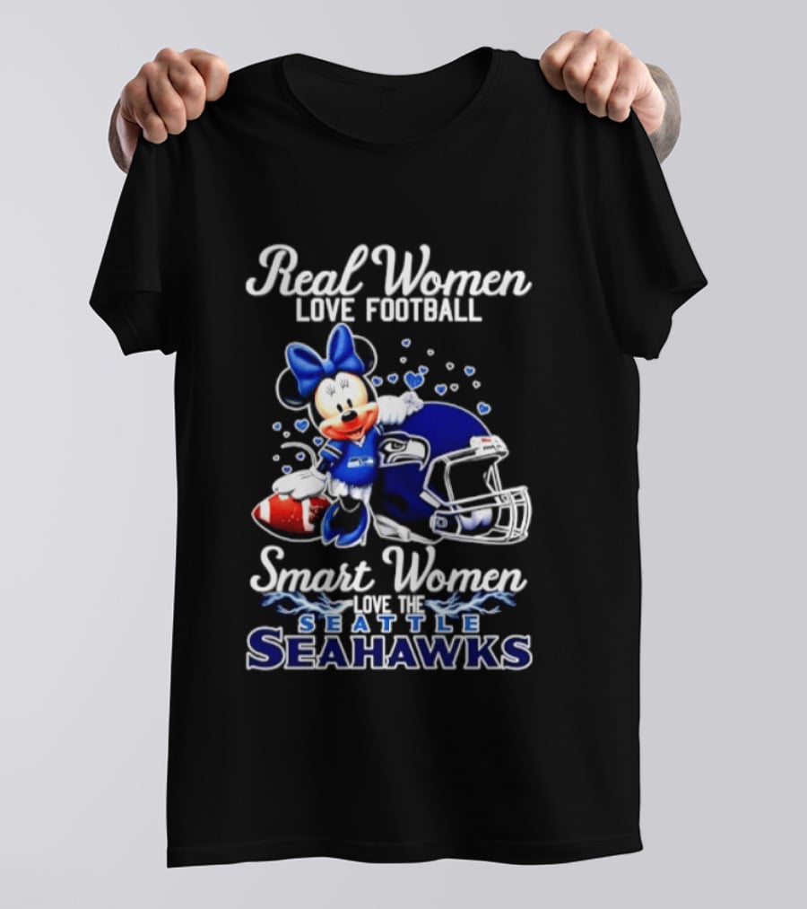 Real Women Love Football Smart Women Love Seattle Seahawks Minnie Mouse Football Fan T-Shirt