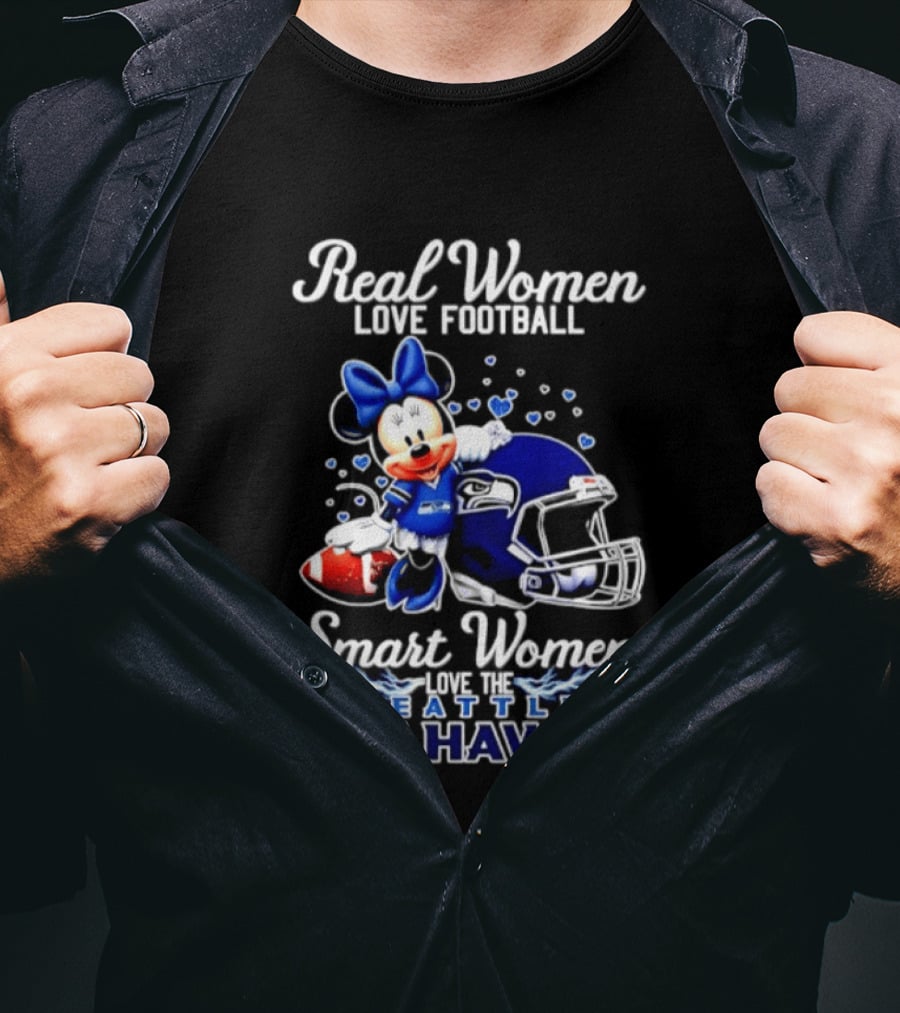 Real Women Love Football Smart Women Love Seattle Seahawks Minnie Mouse Football Fan T-Shirt