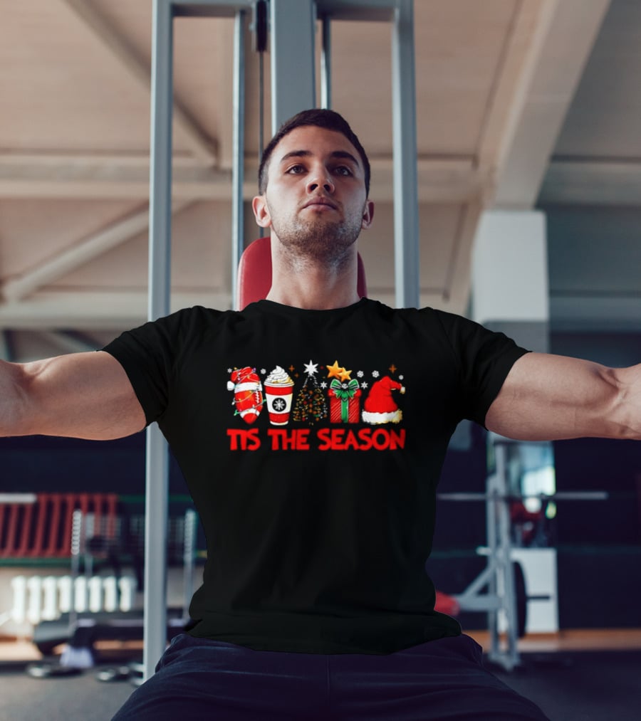 Tis The Season Football Coffee Christmas Tree Gift Santa Hat T-Shirt
