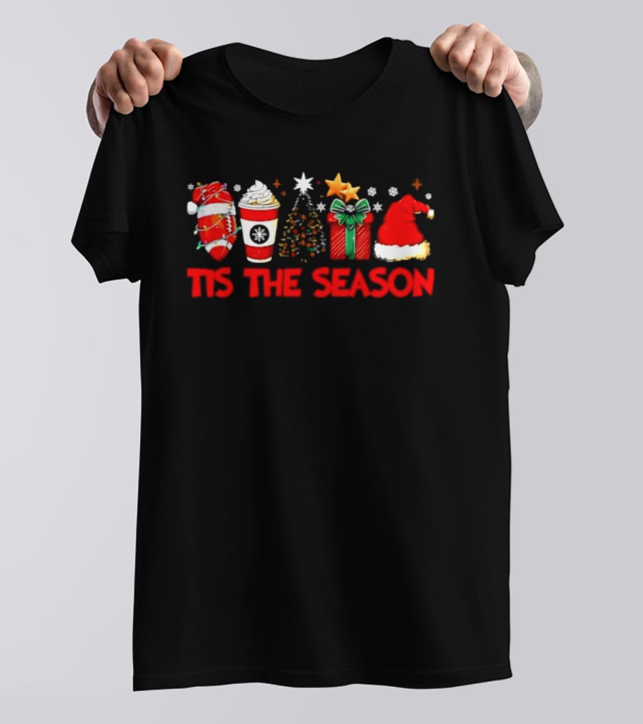 Tis The Season Football Coffee Christmas Tree Gift Santa Hat T-Shirt