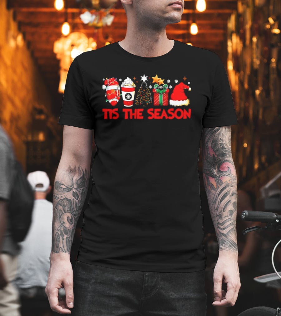 Tis The Season Football Coffee Christmas Tree Gift Santa Hat T-Shirt