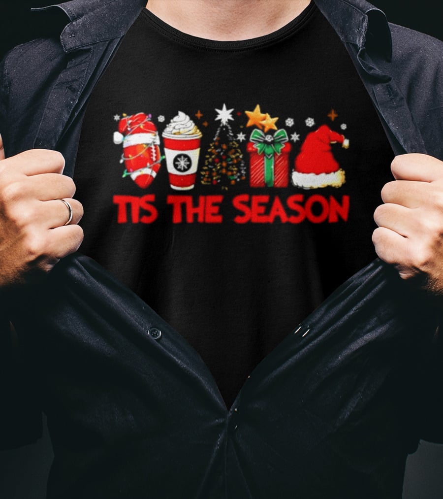 Tis The Season Football Coffee Christmas Tree Gift Santa Hat T-Shirt