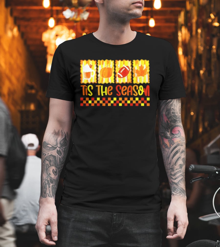 Tis The Season Pumpkin Coffee Football Leaf Halloween T-Shirt