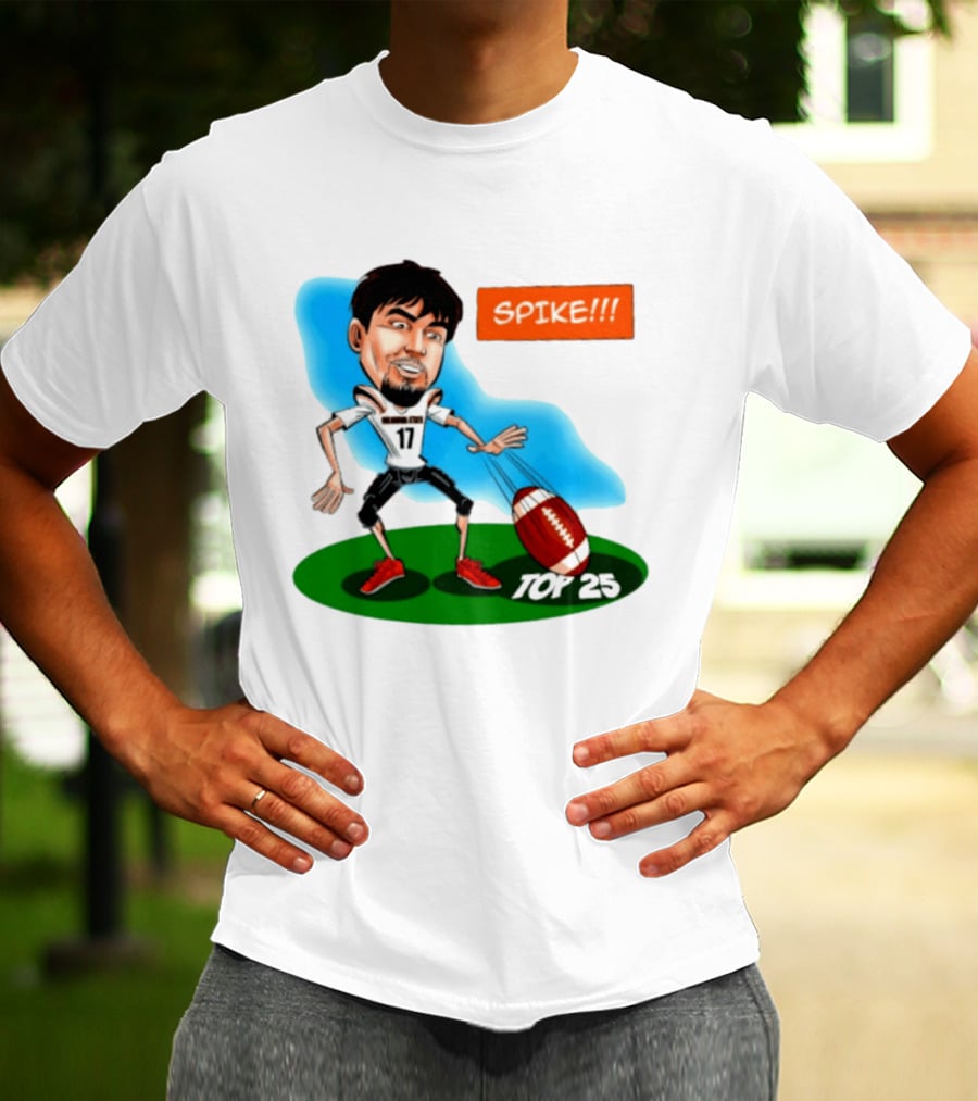 Drew Mestemaker Oklahoma State Football Spike Top 25 Player Caricature T-Shirt