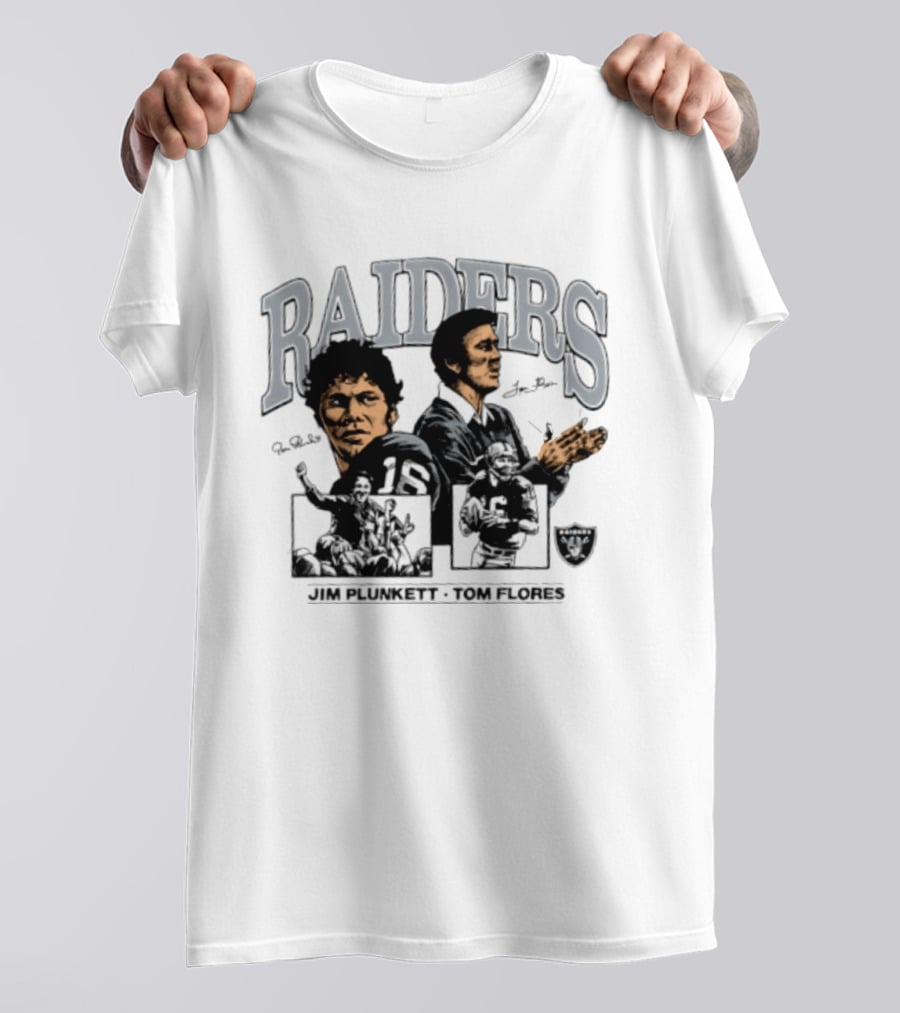 RAIDERS Jim Plunkett Tom Flores Las Vegas Football Signatures T-Shirt
