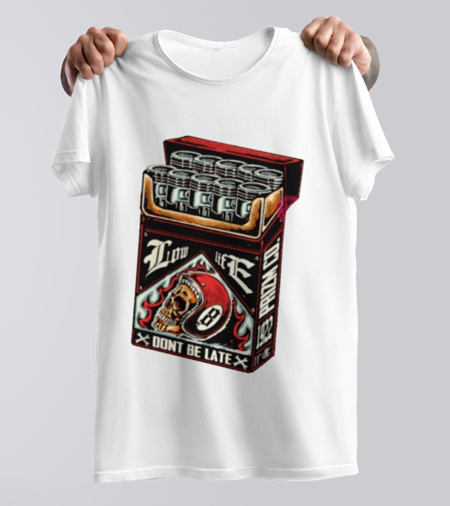 Low Life Prizm Co Don't Be Late Skull Helmet Pistons Pack T-Shirt