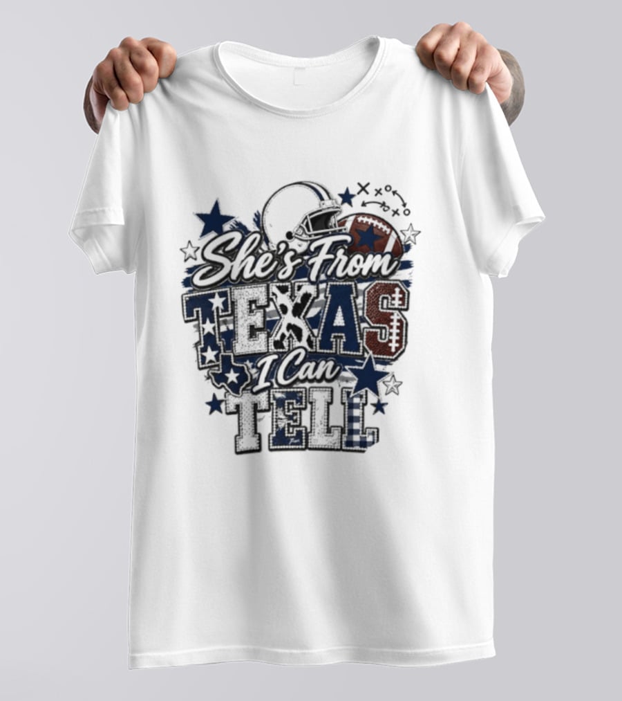 She's From Texas I Can Tell Football Stars Helmets T-Shirt