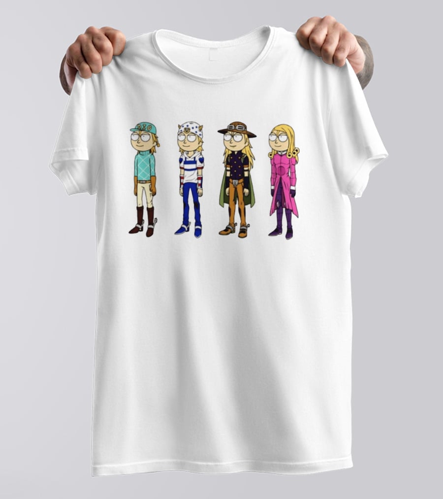 Morty Diego Brando Johnny Joestar Gyro Zeppeli Valentine JoJo's Bizarre Adventure Anime Crossover Characters T-Shirt