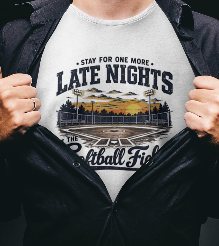 Stay For One More Late Nights At The Softball Field Sunset Scene With Lights T-Shirt
