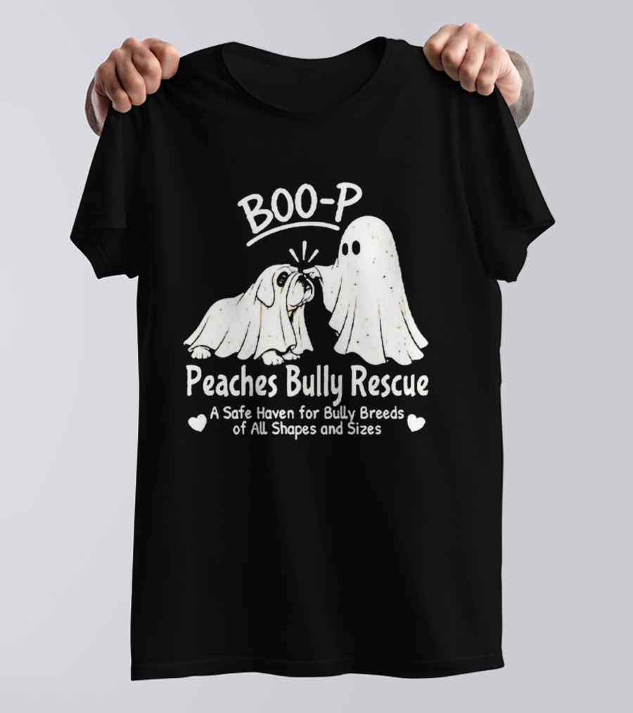 Boo P Peaches Bully Rescue Safe Haven For Bully Breeds Halloween Ghost Dog T-Shirt